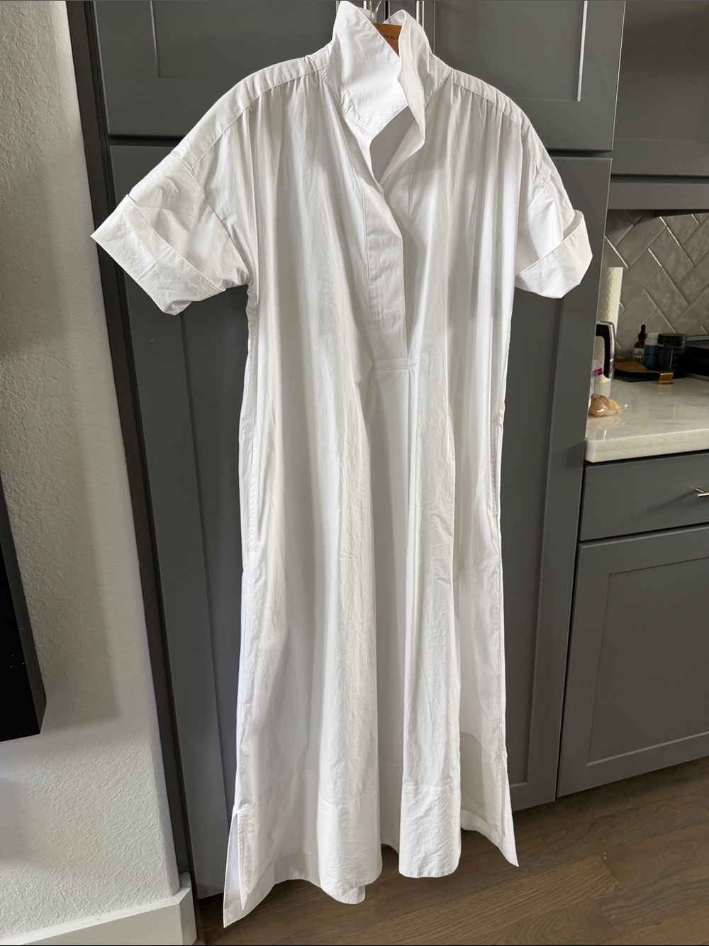 Banana Republic White Short-Sleeve Button-Down Shirt Dress